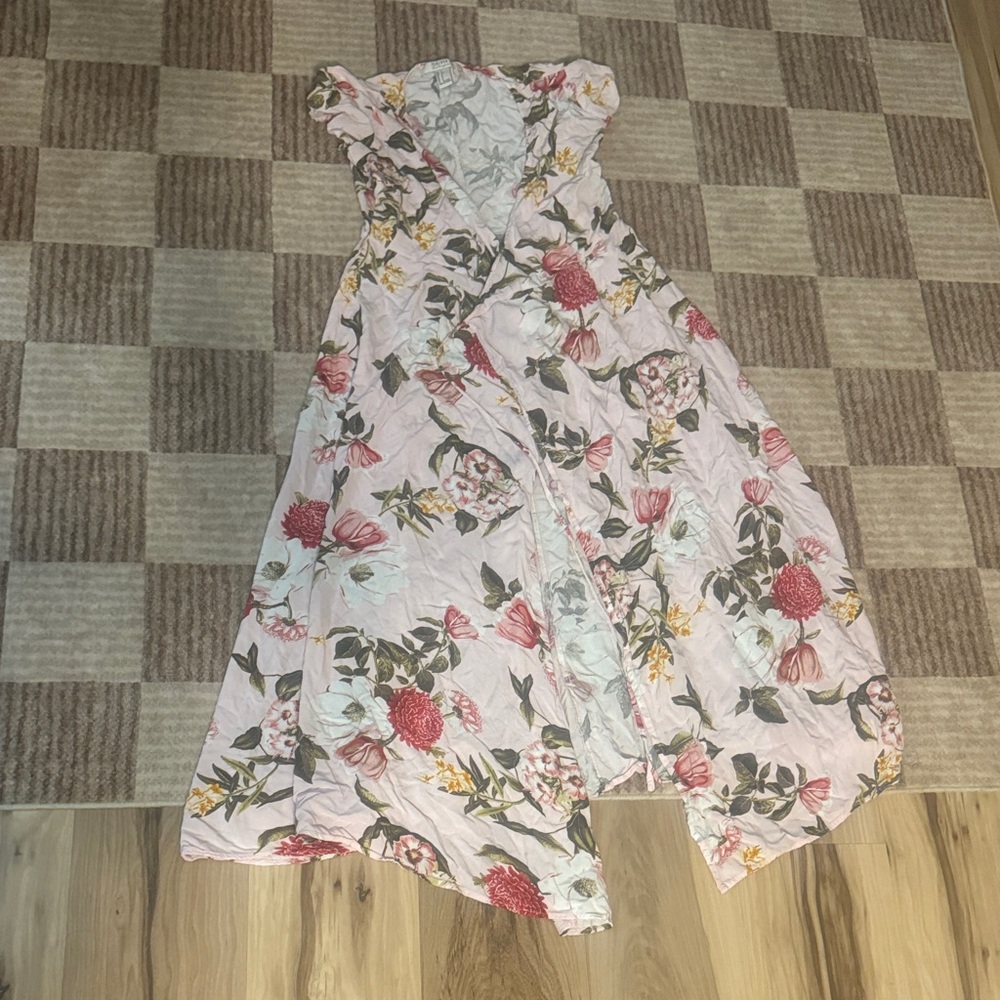 Forever 21 Light Pink Floral Wrap Dress with Red & Green Accents
